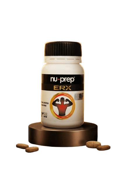 Nu-Prep ERX bottle on pedestal with capsules